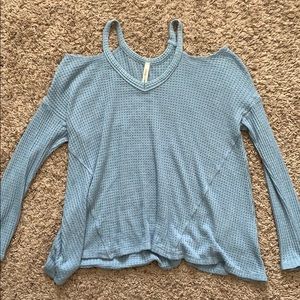 Light Blue Waffle Knot Thermal Shoulder Cut Out